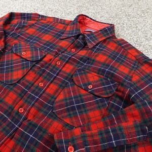 VTG Pendleton Shirt Mens L Red Green Scotch Tartan Washable Wool Button Up USA